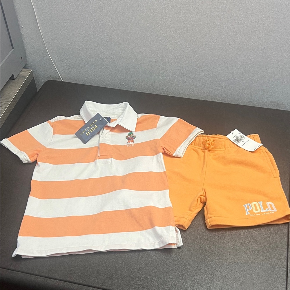 Polo by Ralph Lauren Orange & White Striped Polo Set - Kids